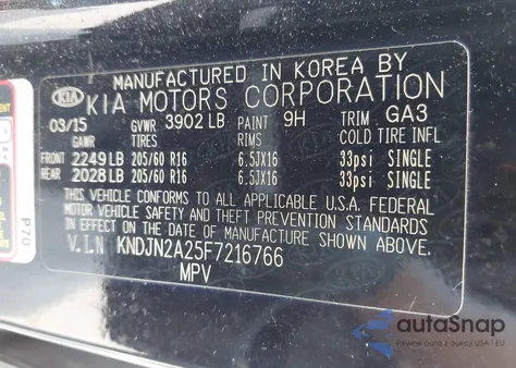 2015 Kia Soul z USA, uszkodzony, nr VIN KNDJN2A25F7216766